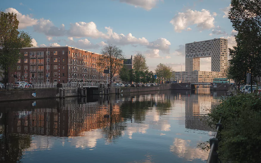 Canal houses and modern architecture in Amsterdam