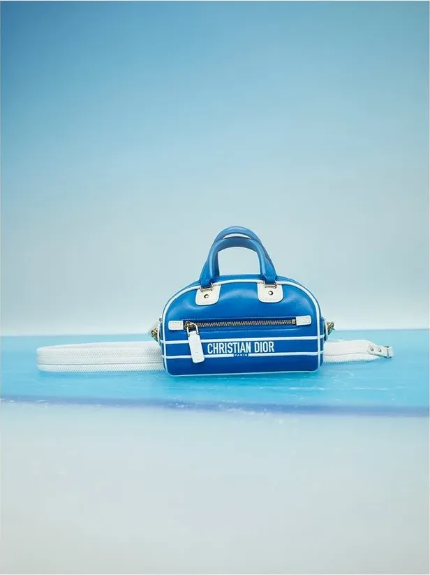 Blue Dior bag on the edge of the ice