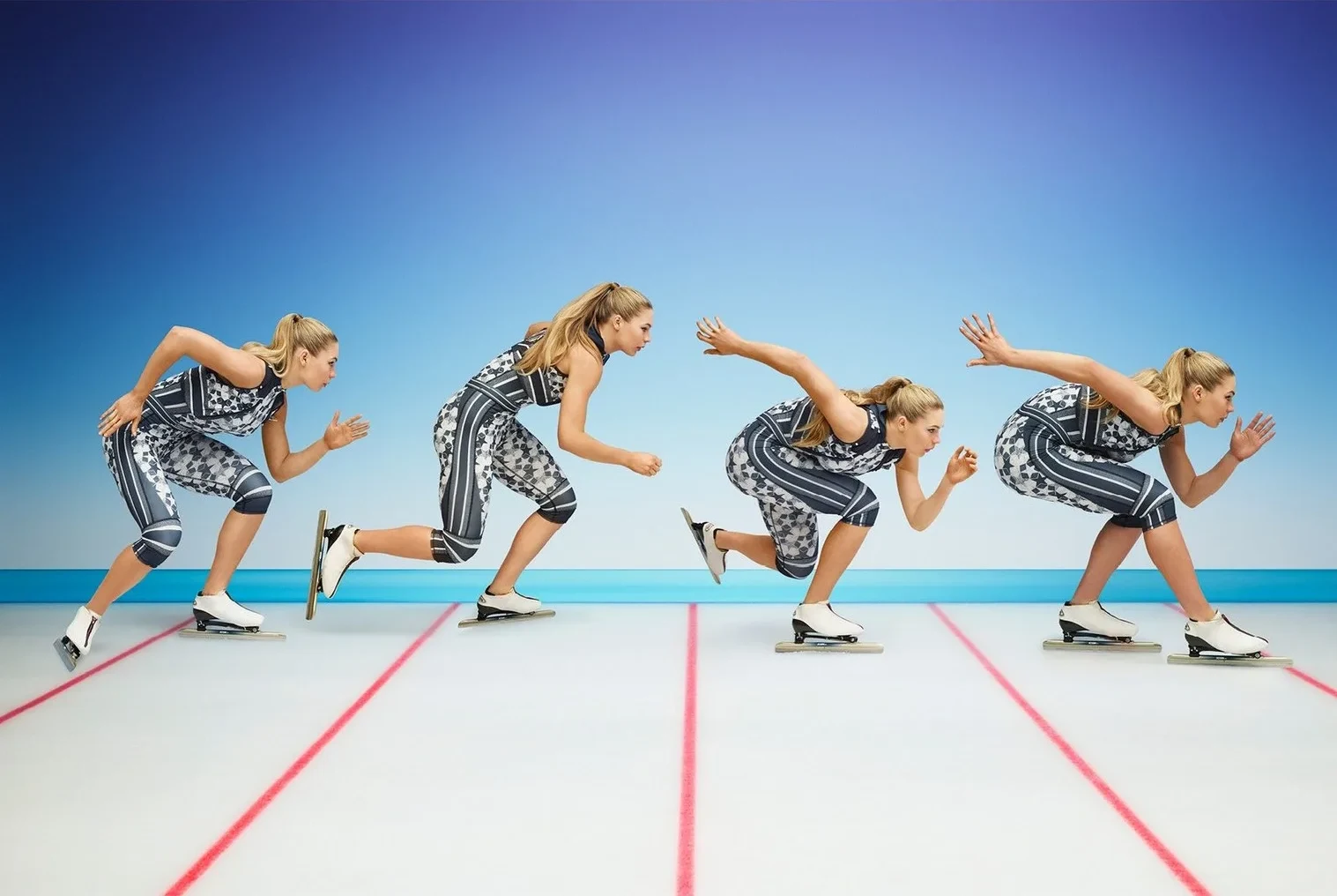 Jutta Leerdam in Dior Vibe shown four times in one skating stride
