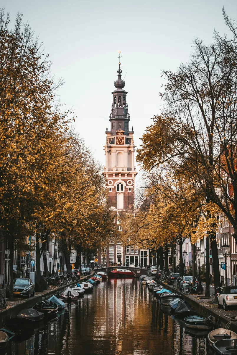 The Groenburgwal canal with the Zuiderkerk tower