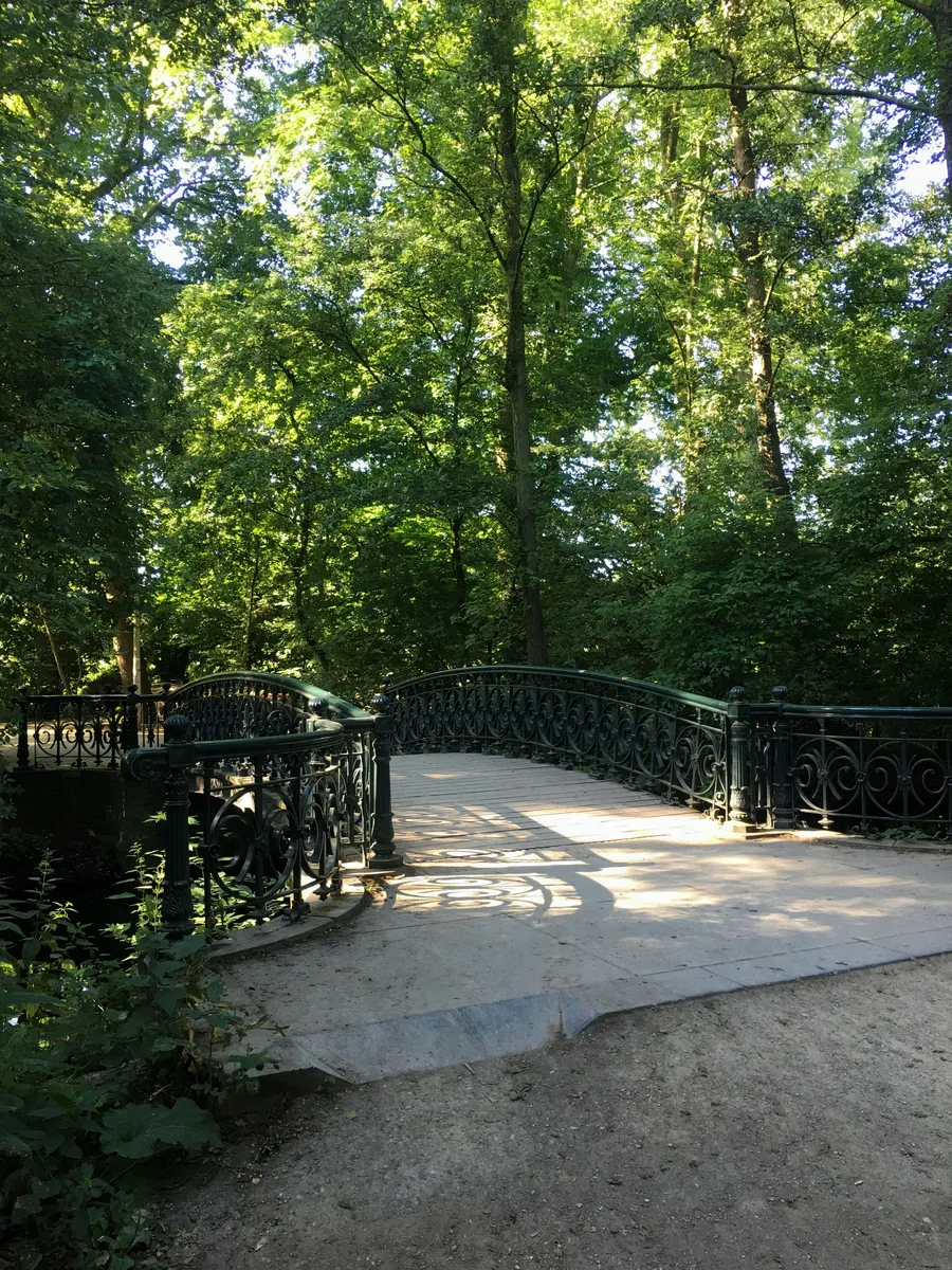 An iron footbridge under the trees in the Vondelpark