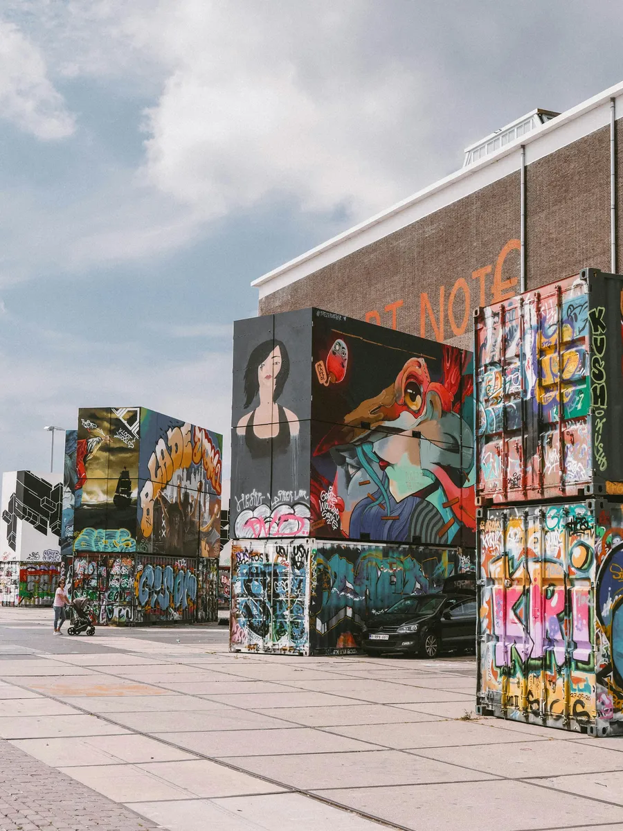 Painted containers and street art at the NDSM wharf