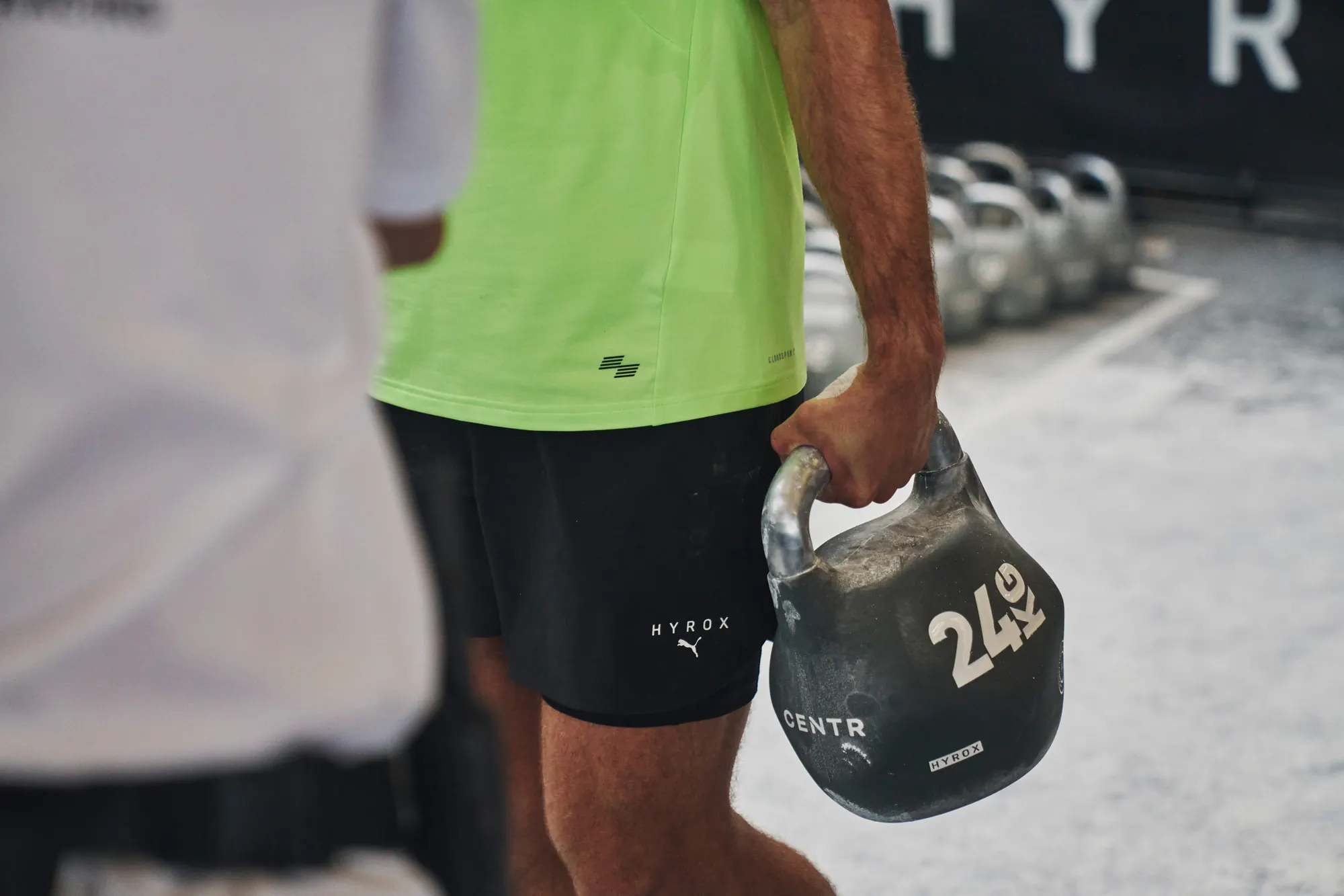 Athlete holding a 24 kilo kettlebell